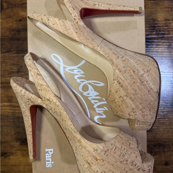 Christian Louboutin Peep-Toe Slingbacks So Private 120 All Cork 35.5/36 - Picture 4 of 16